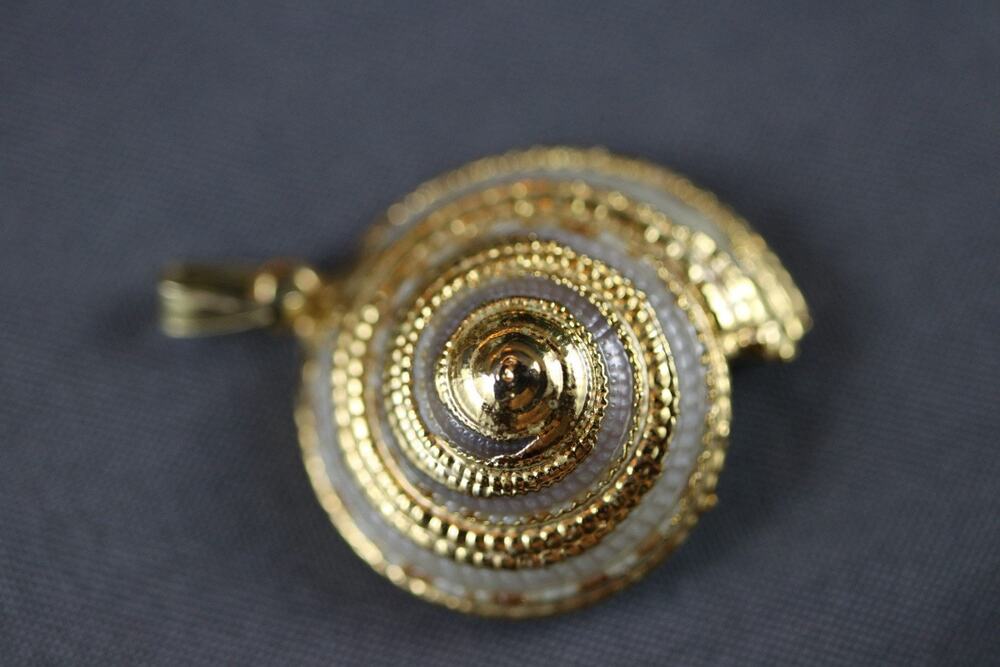 Vintage Natural Spiral Shell Pendant, Gold Tone Electroplated, Nautical